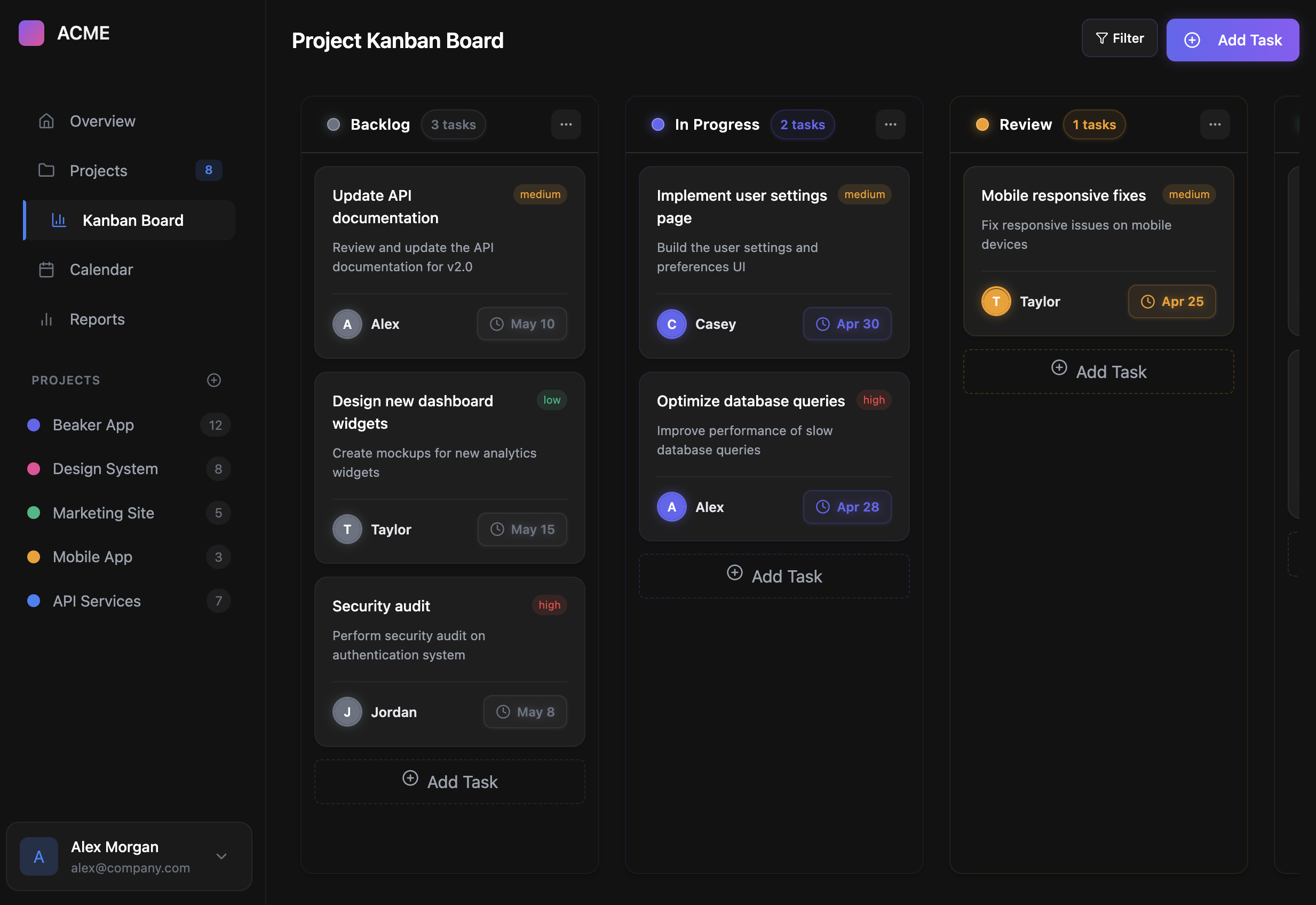 Product Management Dashboard